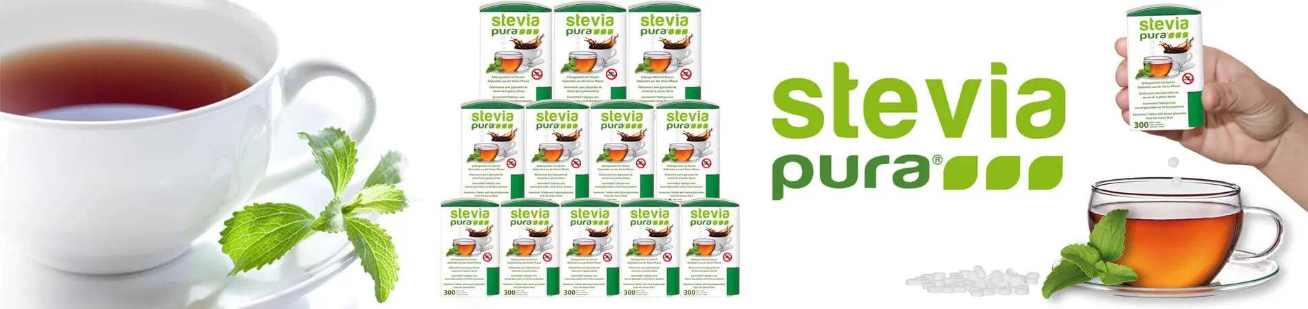 Stevia sweetener tablets 12x300 dispenser steviapura_EN