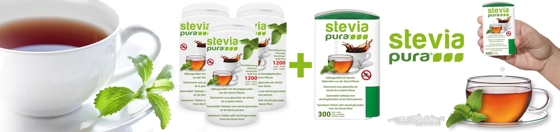 Stevia sweetener tablets 3x1200 and 300 pieces dispenser...