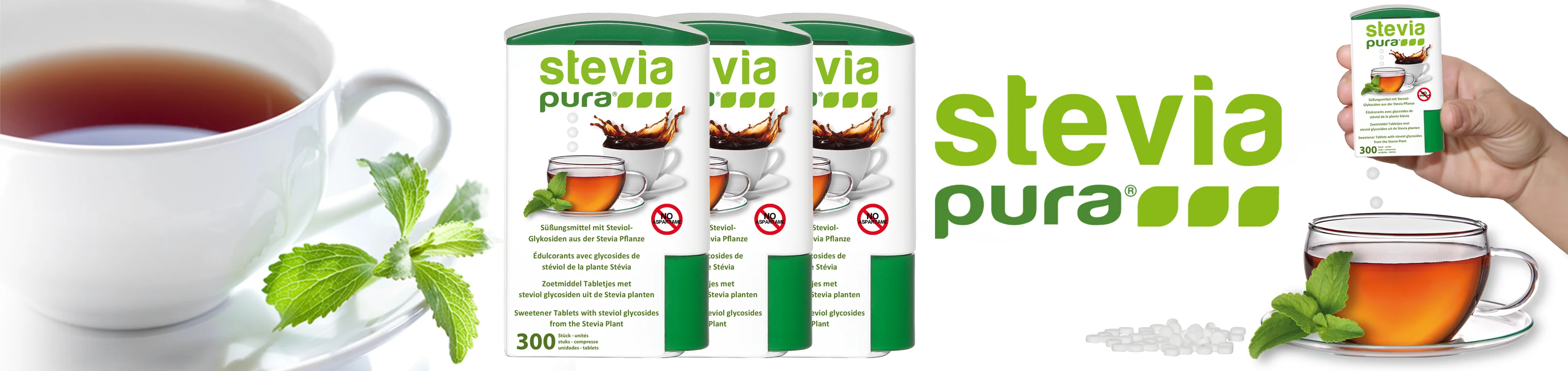 Buy Stevia sweetener tablets 3x300 pieces dispenser...