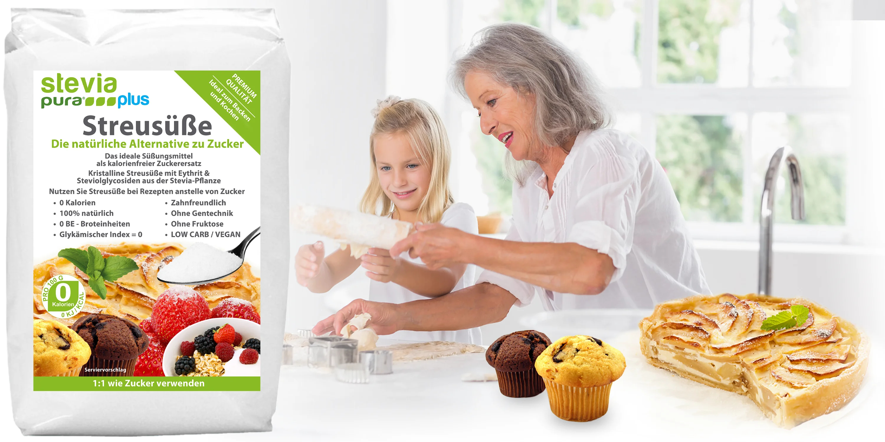 Stevia Streusüße Erythrit Zuckerersatz Erythrit und Stevia Mischung kaufen steviapura stevia pura