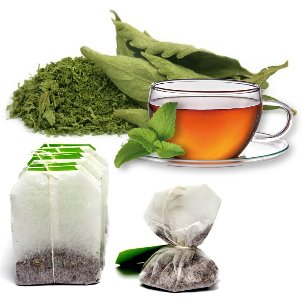 O que é Stevia - Chá com folhas de Stevia e saquinhos de chá