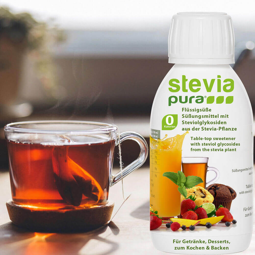 Utilização de adoçante líquido Stevia e chá adoçante com adoçante líquido de Stevia