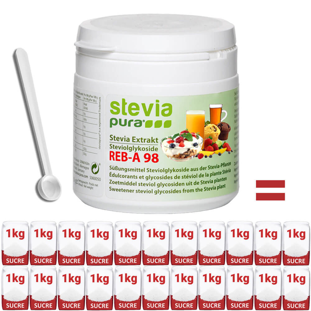 Acheter de l'extrait de Stévia pur avec une cuillère doseuse Reb-A 98% de sucre de substitution.