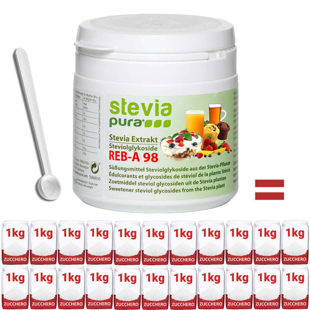 Acquista l'estratto puro di Stevia con cucchiaio dosatore Reb-A 98% sostituto dello zucchero.