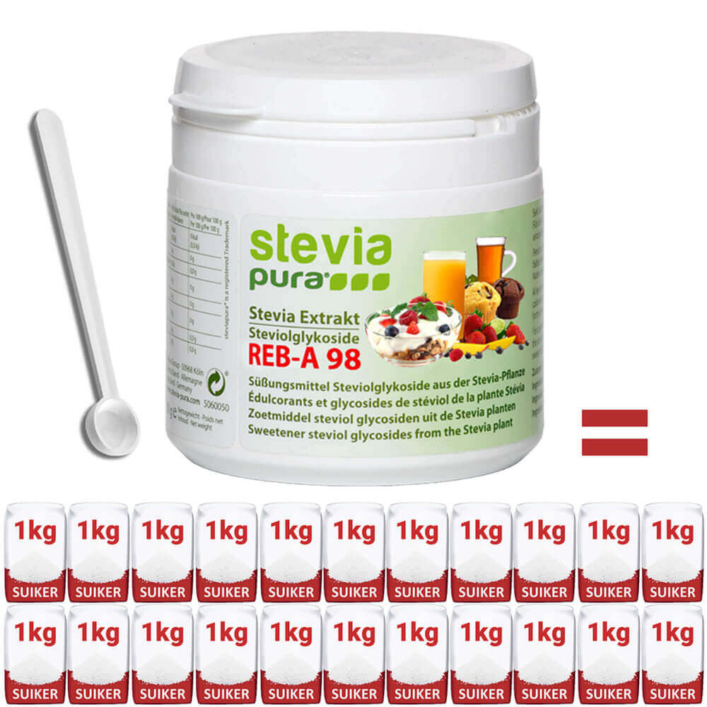 Koop puur Stevia-extract met doseerlepel Reb-A 98% suikervervanger.