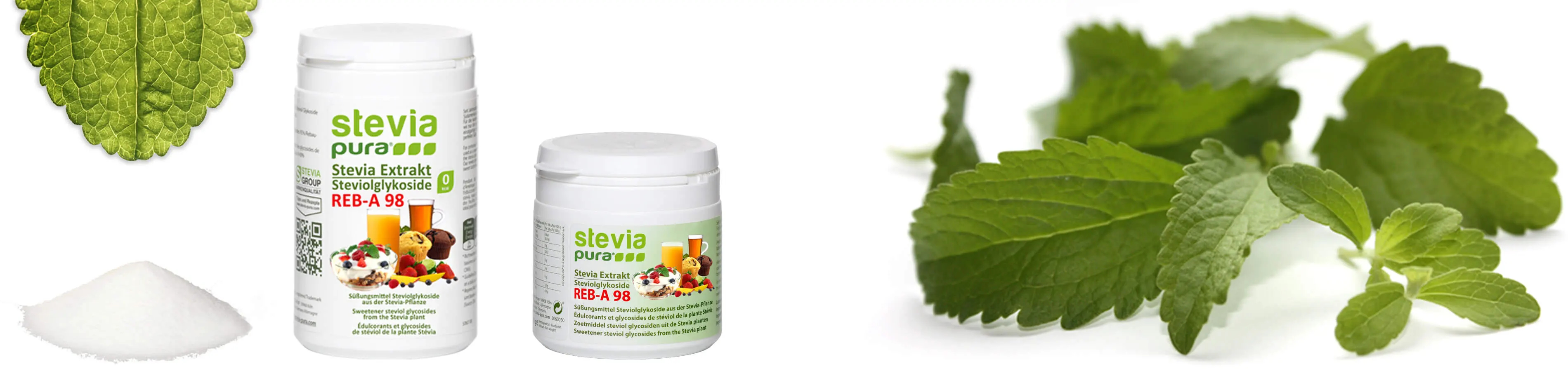 Steviolglycoside sind die süßen Inhaltstoffe der Stevia Pflanze. Reines pures Stevia Pulver wird als Zuckerersatz oder Süßungsmittel verwendet.