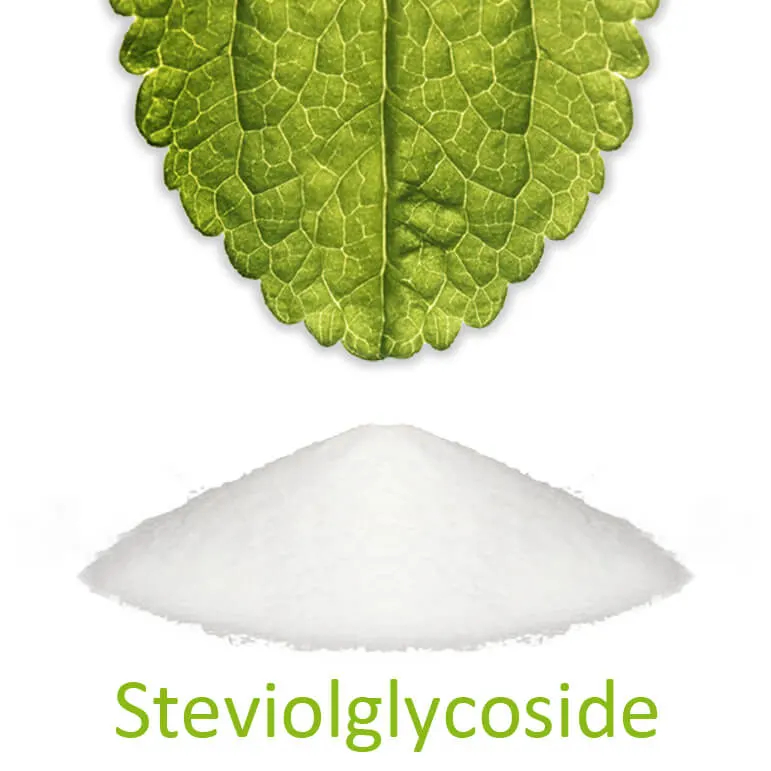 Steviol Glycosides are extracted from the Stevia leaf. The sweetener is pure white and pure Stevia powder.