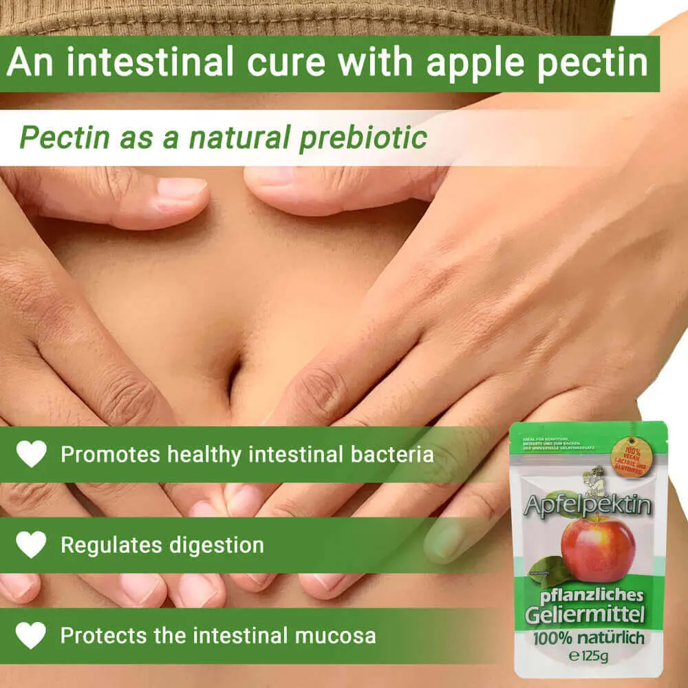 Apple pectin as a dietary fibre supplement for intestinal cures for weight reduction.