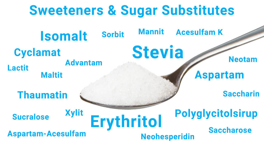 These sugar substitutes and sweeteners are available.