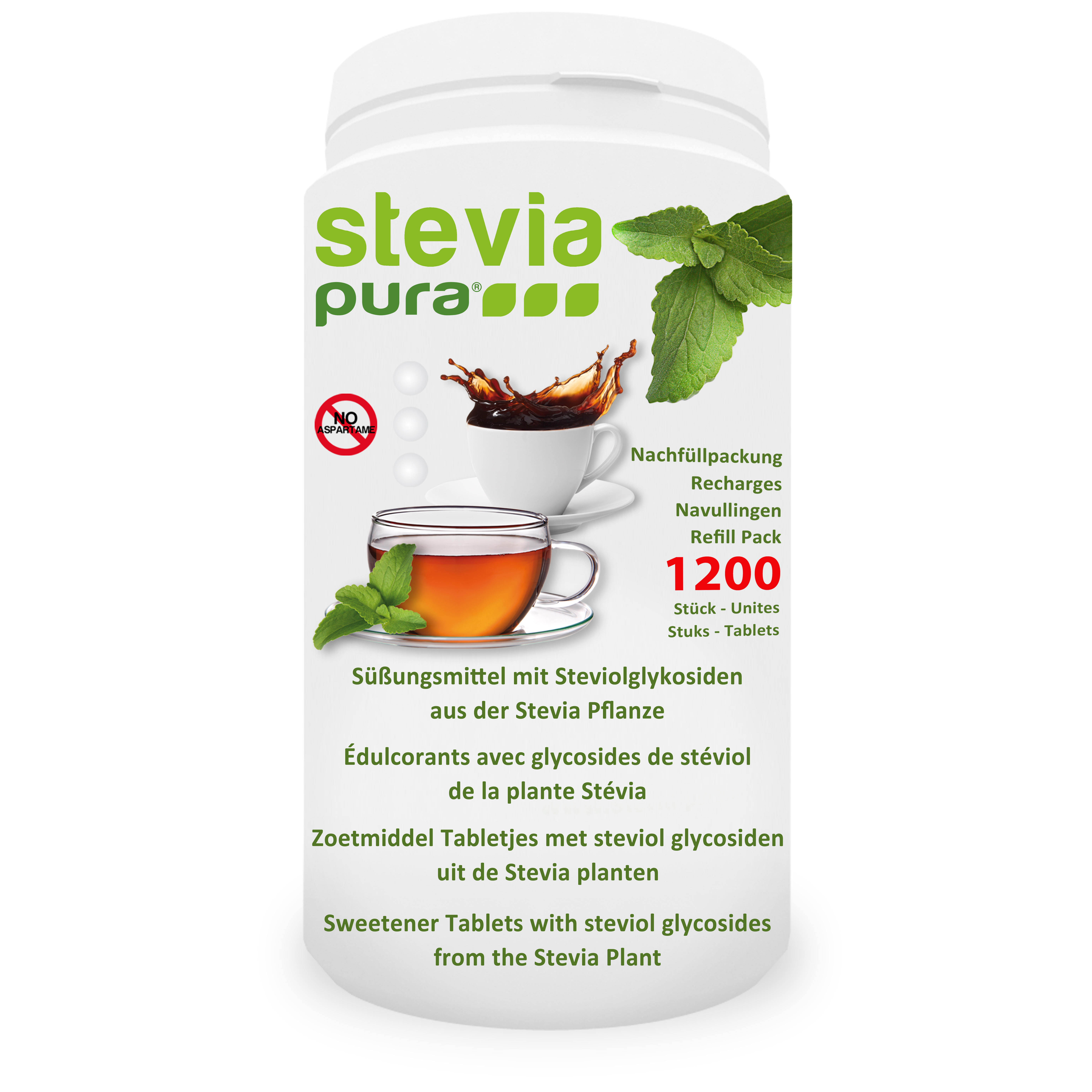 Compra Stevia en Comprimidos Edulcorante | 1200 Recarga Stevia Pastillas + Dosificador