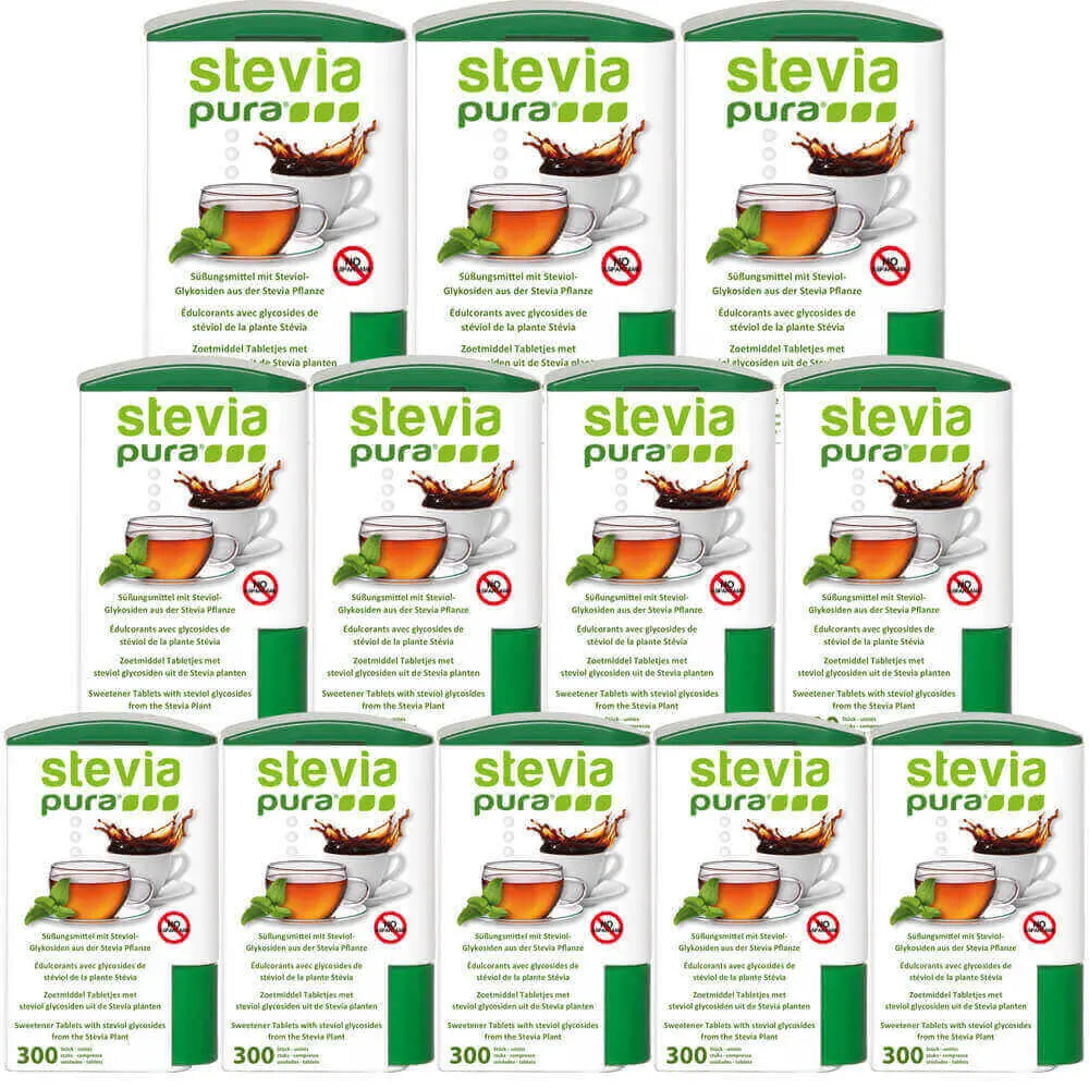 Compra 12x300 Compresse di Stevia Dolcificante | Ricaricabili | Dosatore di Stevia in Compresse
