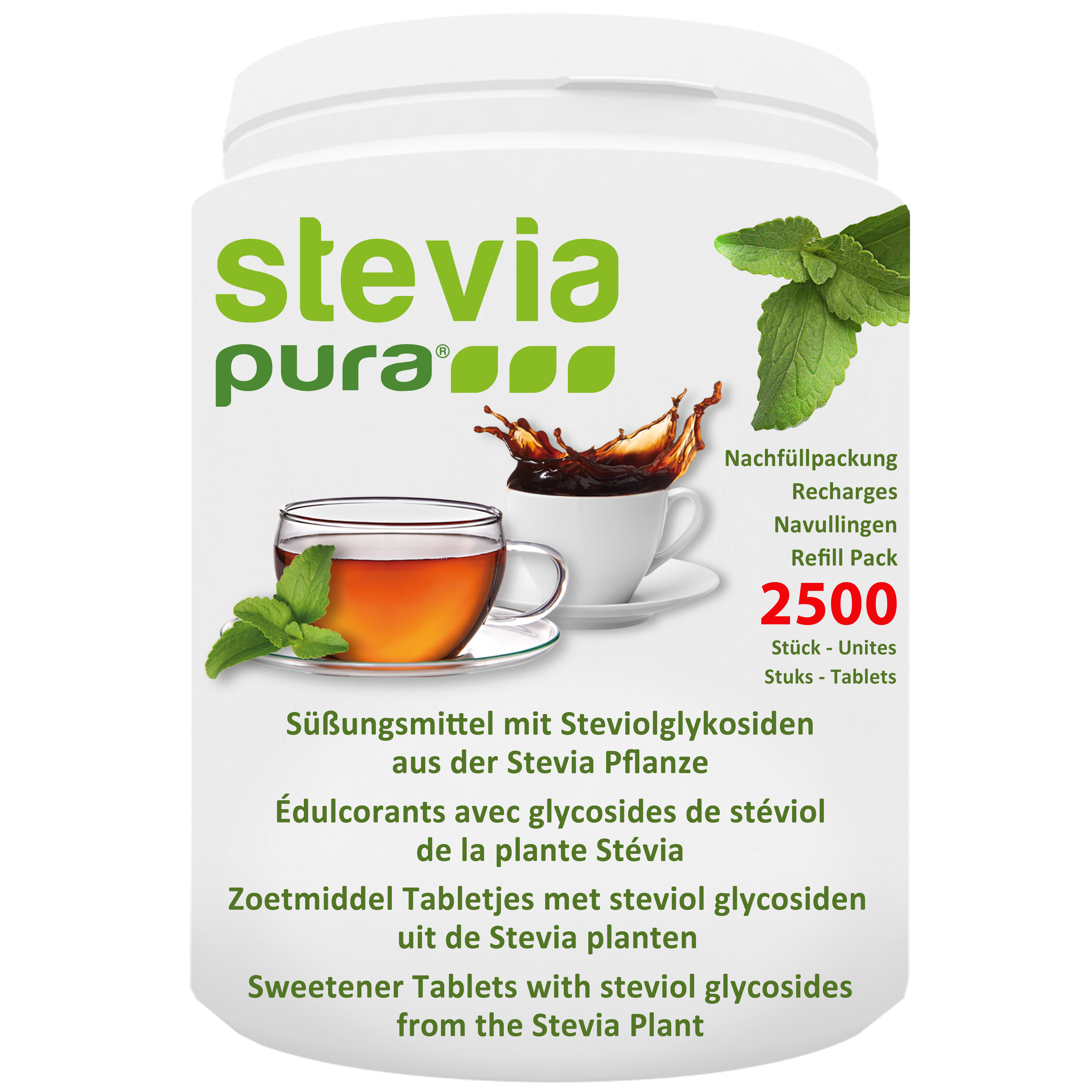 Compra Stevia en Comprimidos Edulcorante | 2500 Recarga Stevia Pastillas + Dosificador