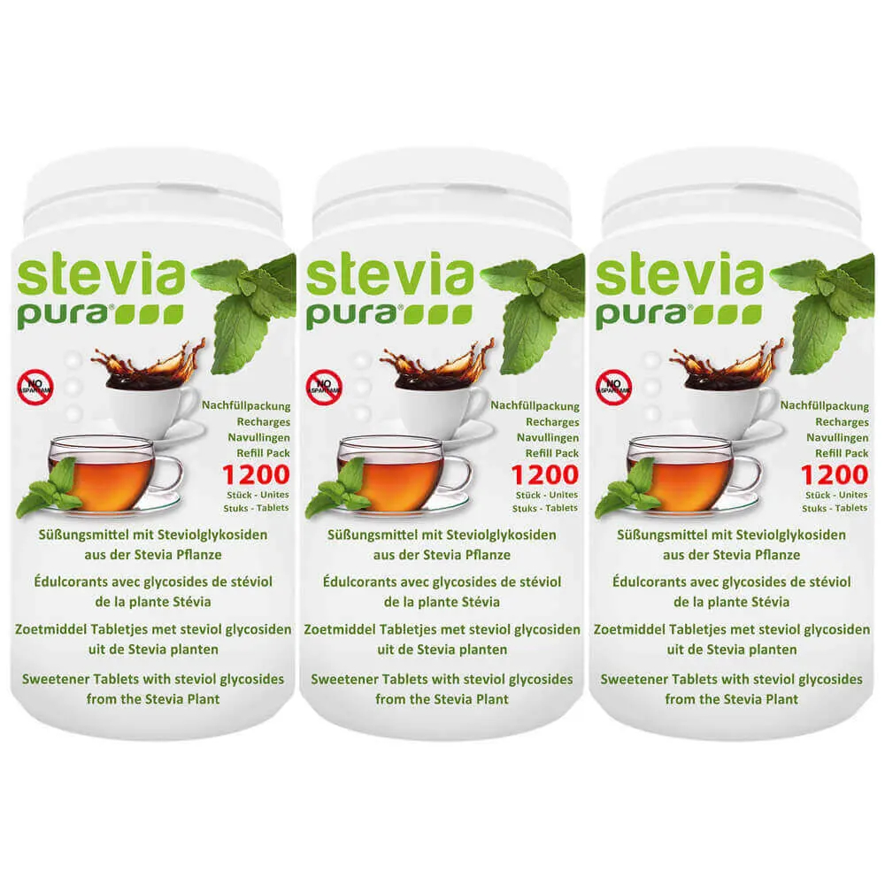 Compra 3x1200 Compresse di Stevia Dolcificante | Confezione di Ricarica | Stevia in Compresse