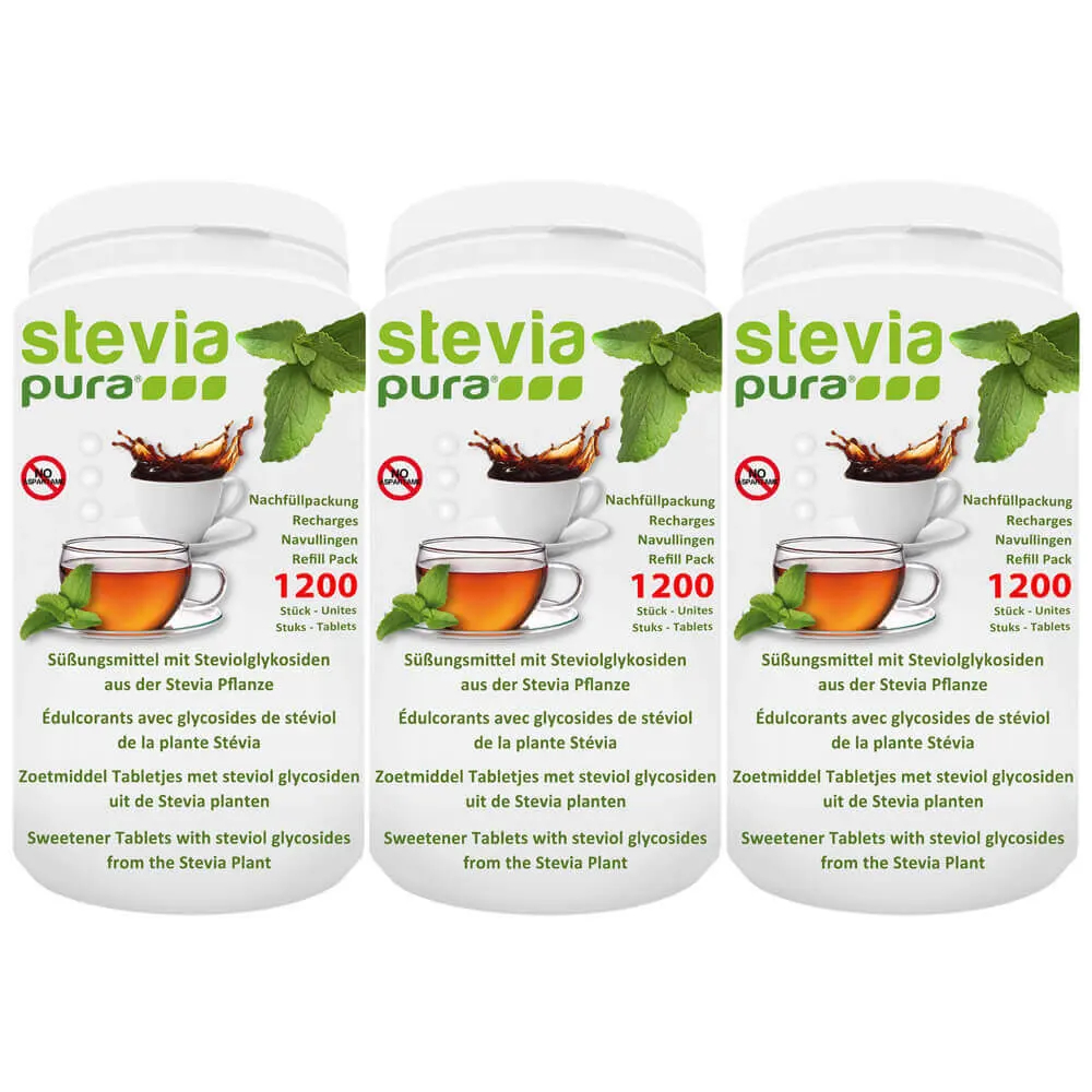 Compra Stevia en Comprimidos Edulcorante | 3x1200 Recarga Stevia Pastillas + Dosificador
