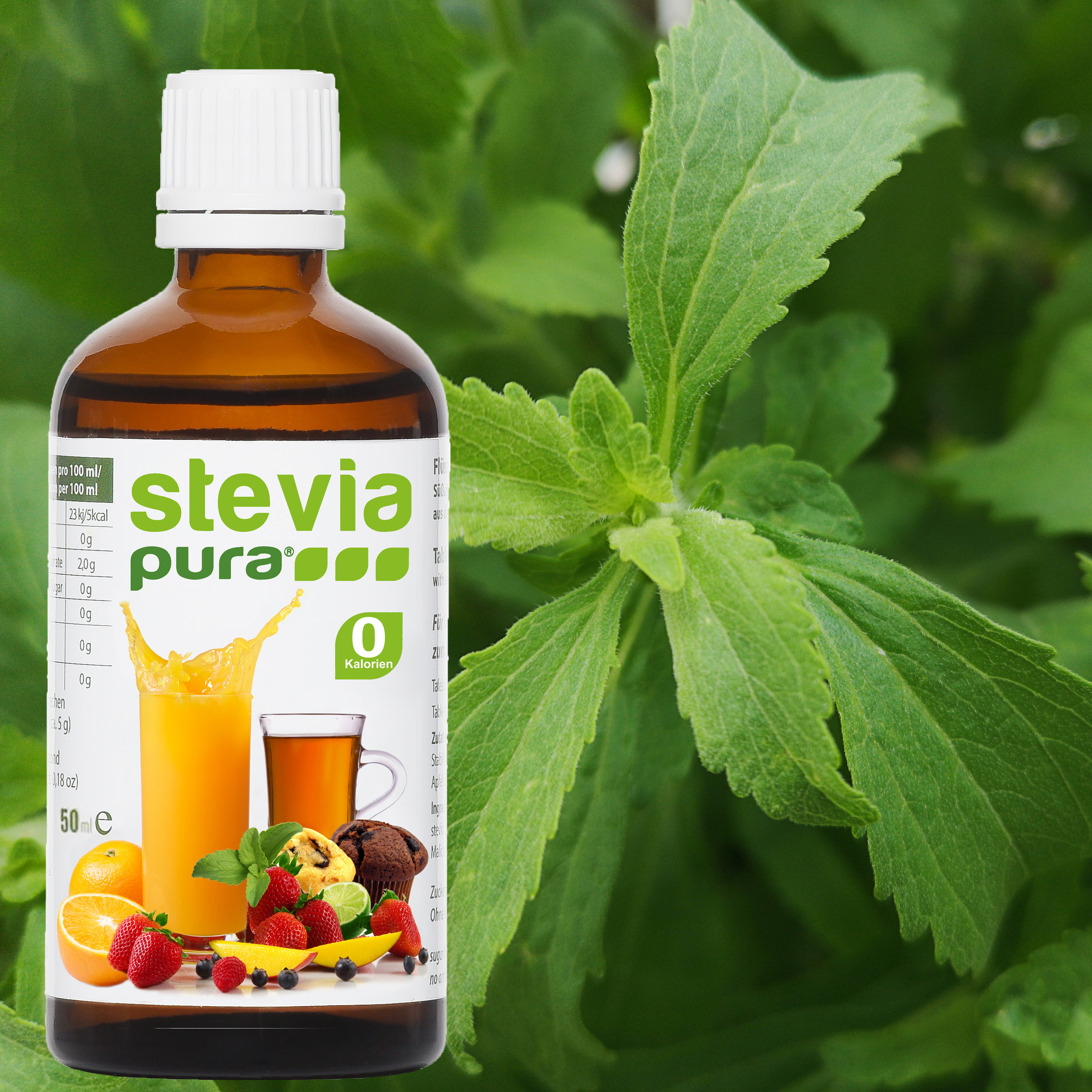 Información sobre el edulcorante líquido Stevia de origen natural procedente de la planta Stevia.