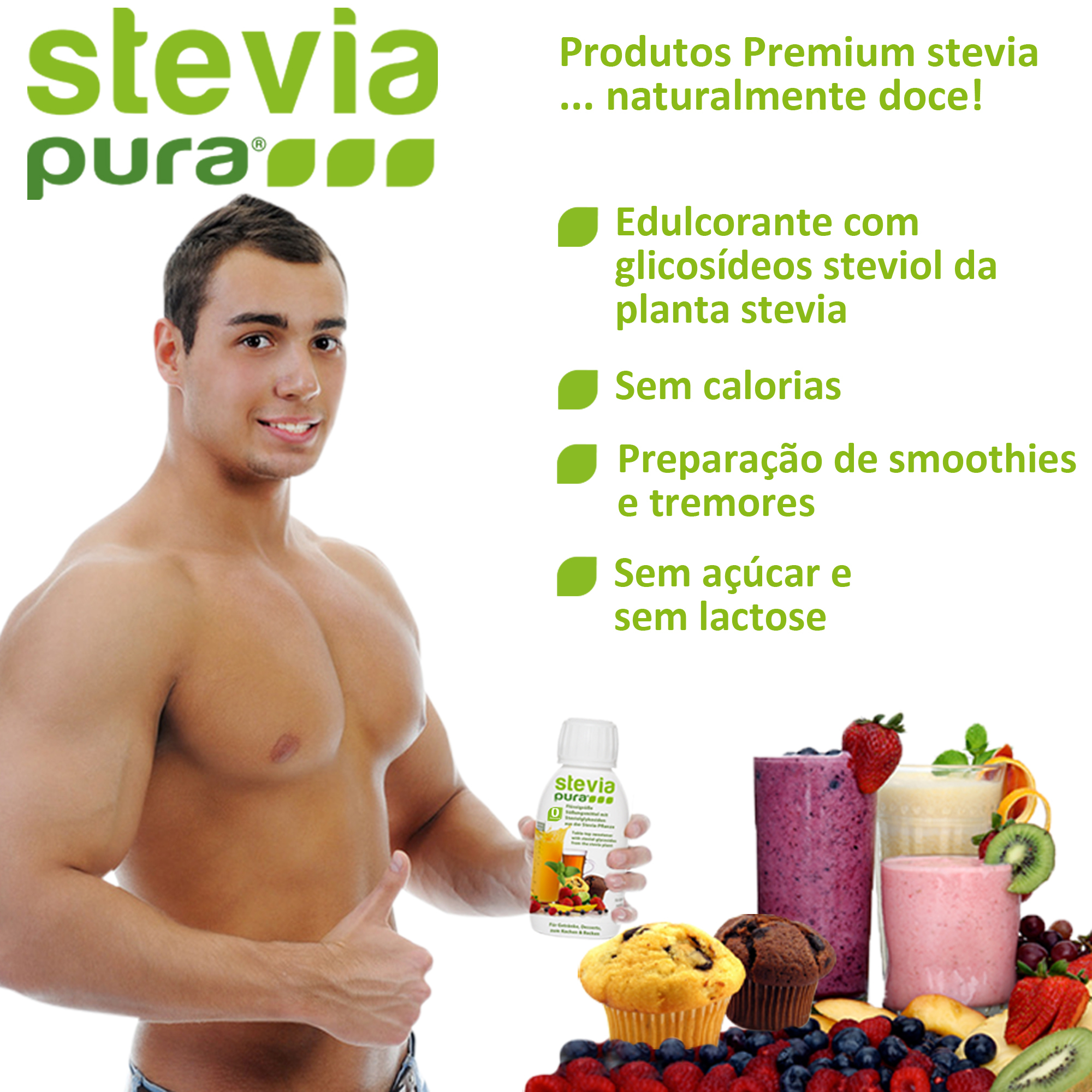 A utilização de Stevia líquida para os atletas para adoçar bebidas energéticas e batidos proteicos.