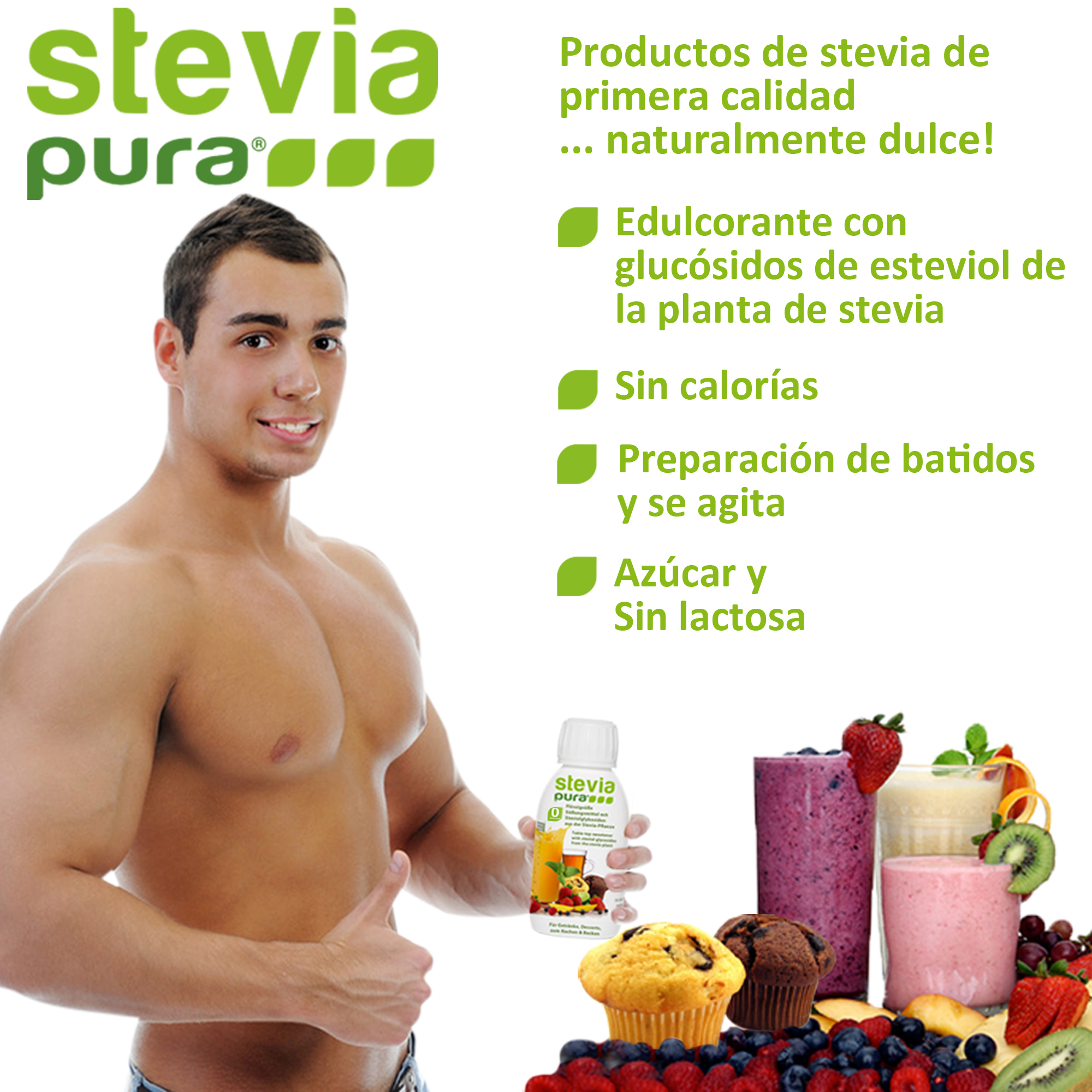 El uso de Stevia líquida para que los deportistas endulcen las bebidas energéticas y los batidos de proteínas.