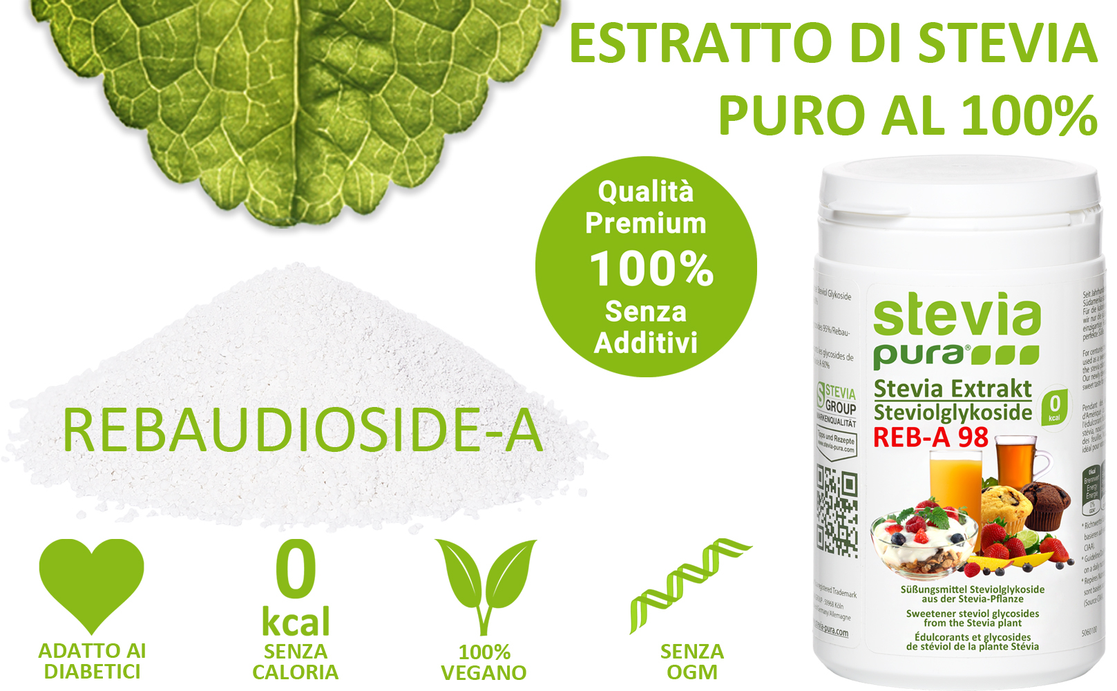 Acquista l'Estratto di Stevia puro in Polvere Rebaudioside-A 98%