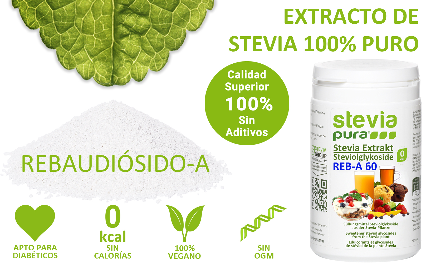 Comprar Extracto Puro de Stevia en Polvo Rebaudiósido-A 60%
