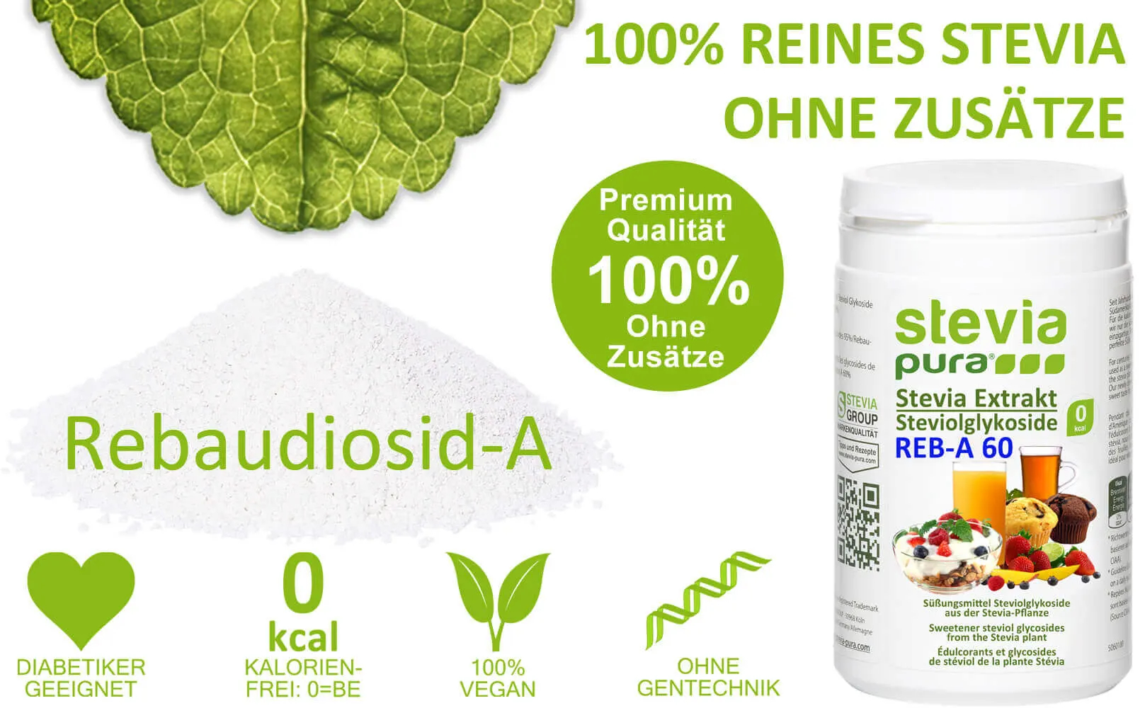 Reines Stevia Extrakt Pulver kaufen Rebaudiosid-A 60%