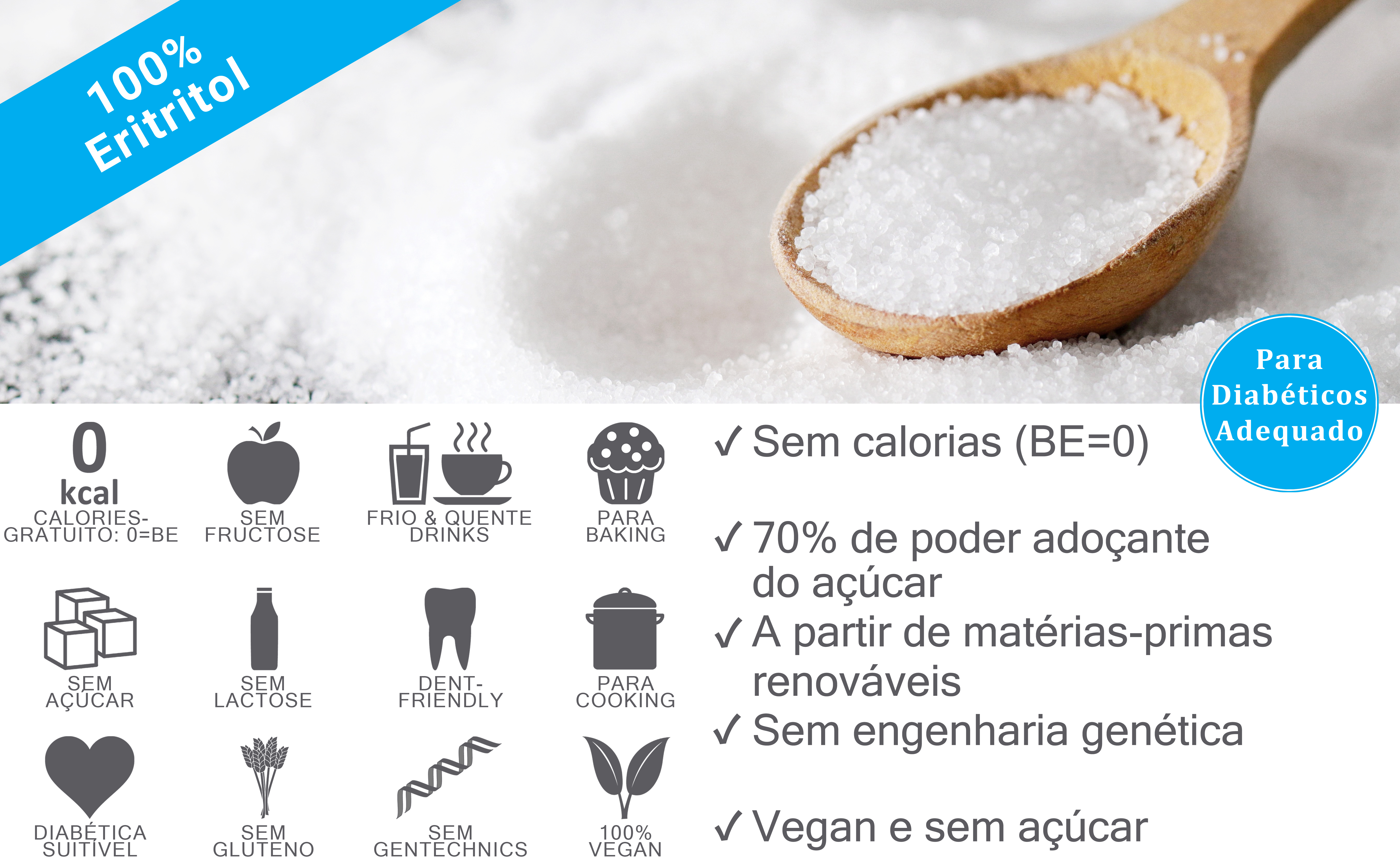 O Eritritol pertence aos álcoois de açúcar e é utilizado como substituto do açúcar. Tem cerca de 60-70 por cento do poder adoçante do açúcar.